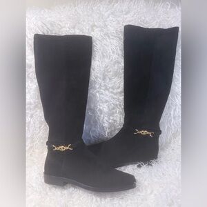 Sam Edelman Black Over the Knee Boots with Gold Accent